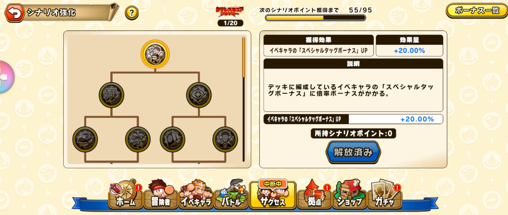 パワアド タテレスキュアアカデミー シナリオ強化 ツリー画面