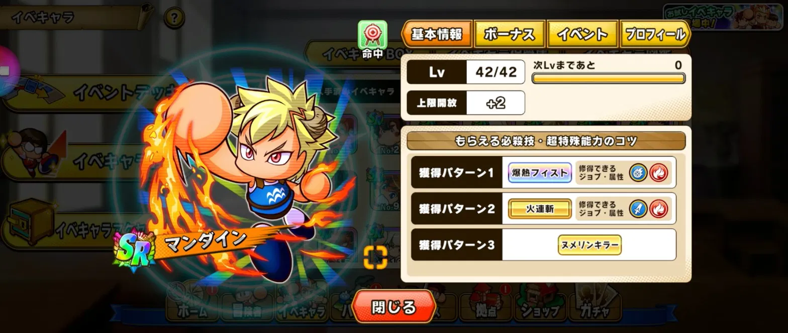 パワアド　マンダイン　プロフィール画面