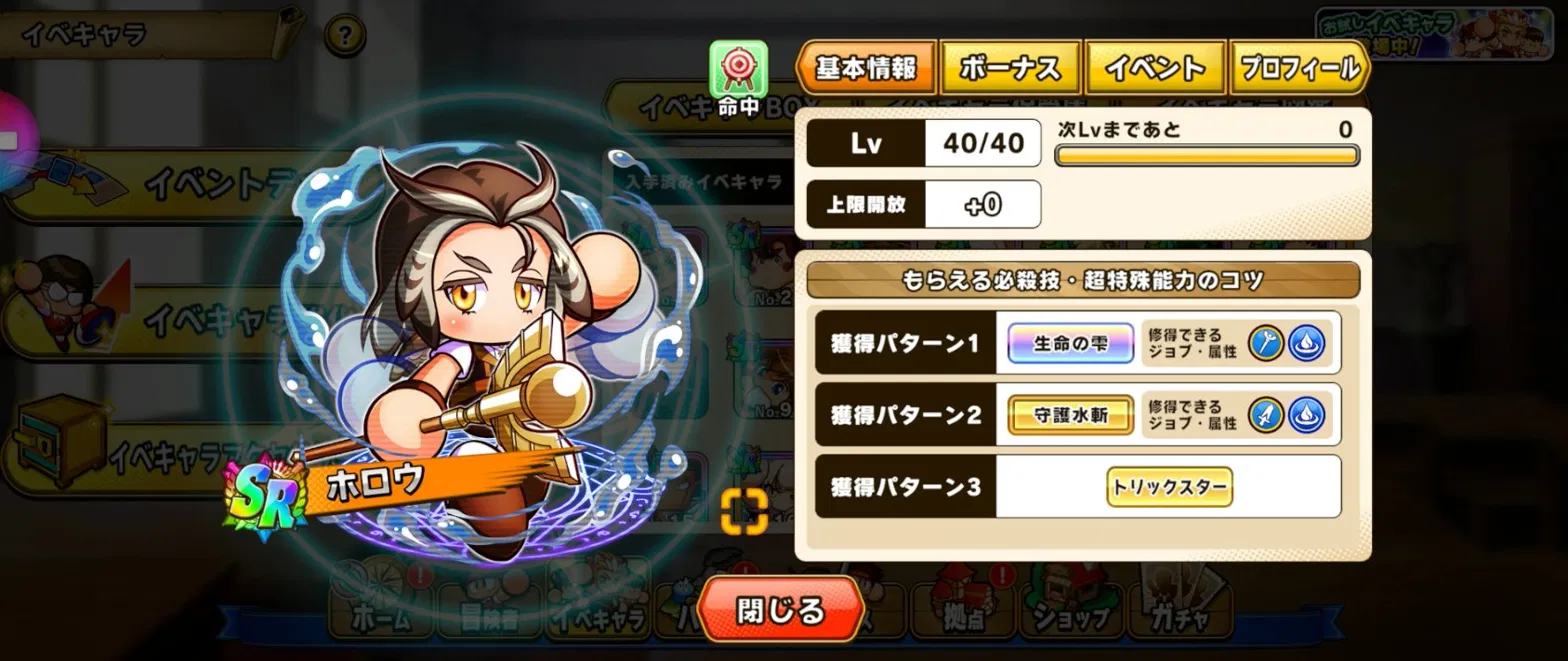 パワアド　ホロウ　プロフィール画面