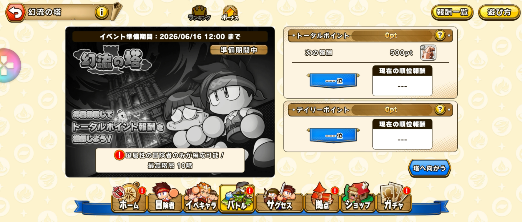 パワアド　第2回幻流の塔開催画面